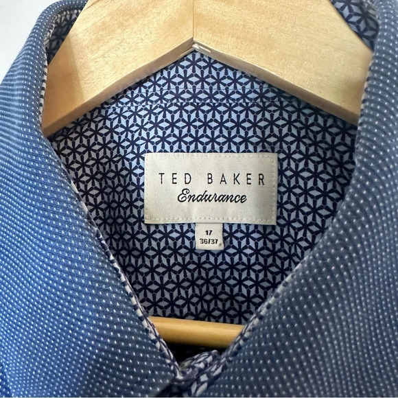 TED BAKER Blue Endurance Button Down Shirt 17 (US 2XL) Geometric Pattern Lining - Picture 5 of 8